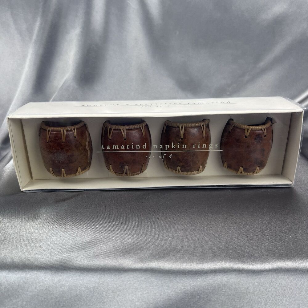 Pier 1 Imports Tamarind Napkin Rings Wooden Set of 4 Brown‎ Tan Handmade Gifts